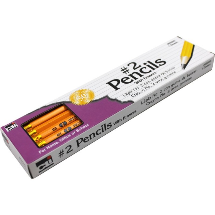 Charles Leonard Pencil, #2, Yellow with Eraser, Unsharpened, Box of 12
