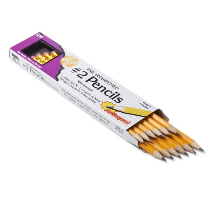 Charles Leonard Pre-Sharpened #2 Pencil with Eraser, Yellow, Pack of 12