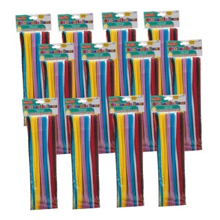 Charles Leonard Chenille Stems, Jumbo Fluffy Thick Stem, 6mm x 12", Assorted Colors, 100 Per Pack, 12 Packs