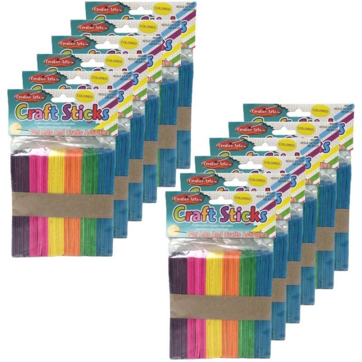 Charles Leonard Colored Craft Sticks, Regular Size, 4-1/2" x 3/8", 150 Per Pack, 12 Packs