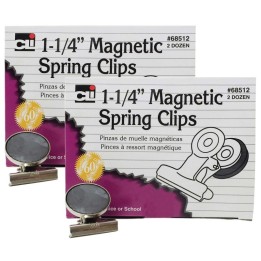 Charles Leonard Magnetic Spring Clips, 1-1/4", 24 Per Box, 2 Boxes
