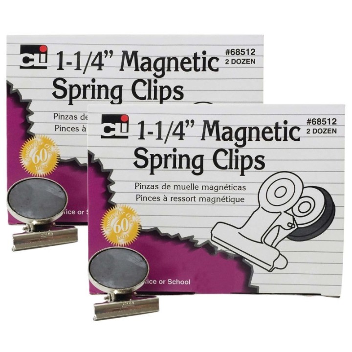 Charles Leonard Magnetic Spring Clips, 1-1/4", 24 Per Box, 2 Boxes