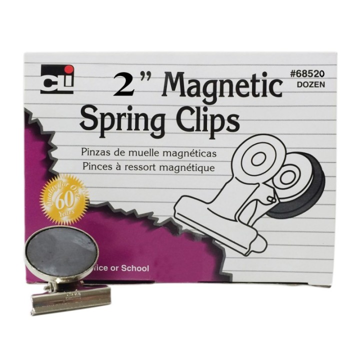 Charles Leonard Magnetic Spring Clips, 2", 12/Box