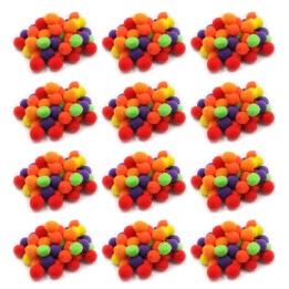 Charles Leonard Pom-Poms 1", Assorted Hot Colors, 50 Per Pack, 12 Packs
