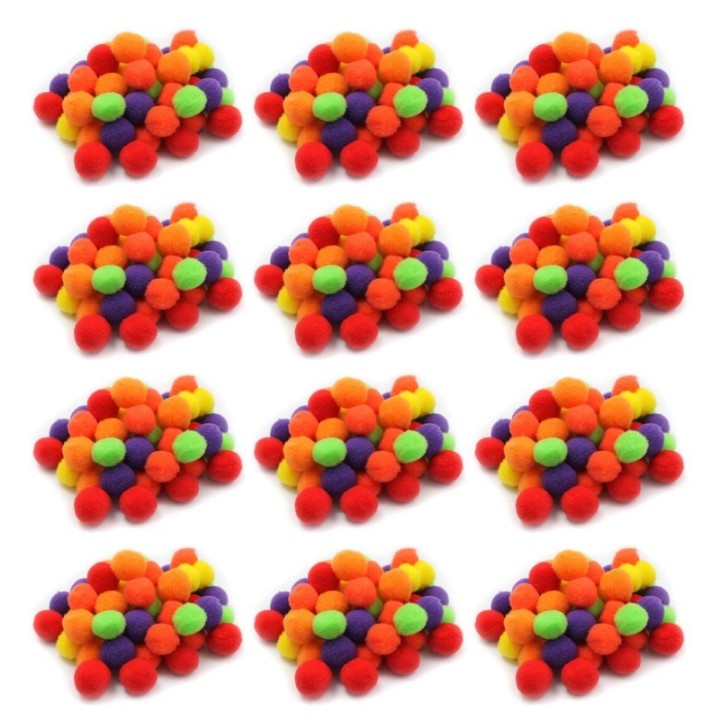 Charles Leonard Pom-Poms 1", Assorted Hot Colors, 50 Per Pack, 12 Packs