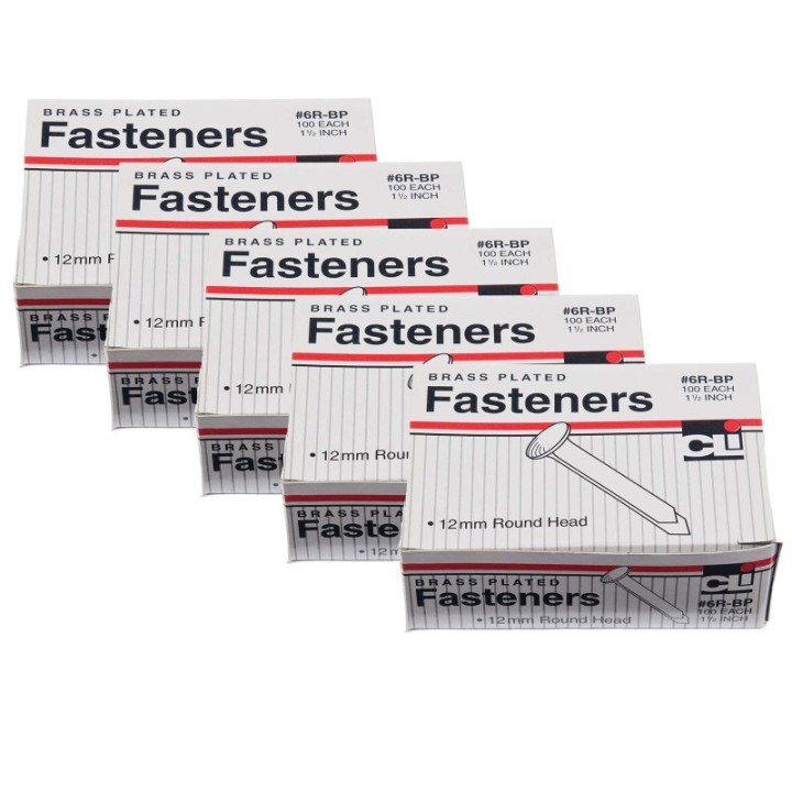 Charles Leonard Brass Paper Fasteners 1.5", 100 Per Pack, 5 Packs