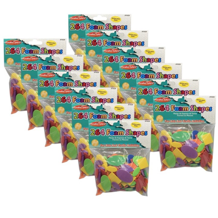 Charles Leonard Assorted Foam Shapes, 264 Per Pack, 12 Packs