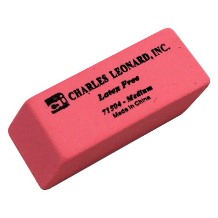 Charles Leonard Eraser, Synthetic, Latex Free, Wedge Shape, Pink, Medium, Box of 24