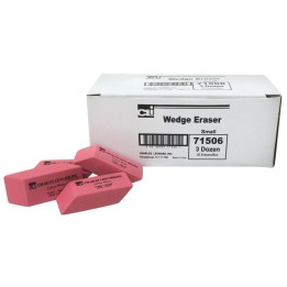 Charles Leonard Eraser, Synthetic, Latex Free, Wedge Shape, Pink, Small, Box of 36