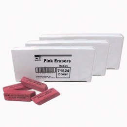 Charles Leonard Medium Natural Rubber Pink Wedge Eraser, 24 Per Pack, 3 Packs