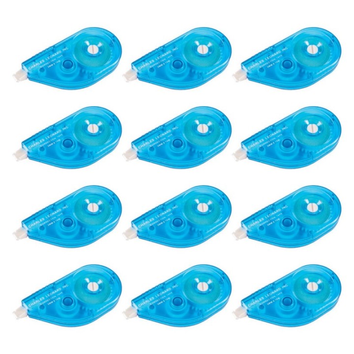 Charles Leonard White Paper Correction Tape, Blue Case, Pack of 12