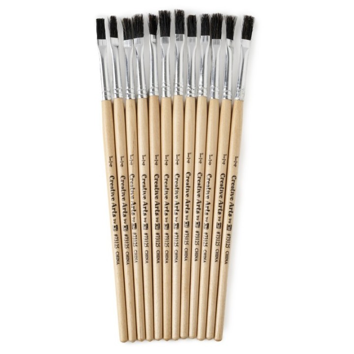 Charles Leonard Easle Brushes, 1/4" Wide, Stubby Handle, Natural Bristles, Pack of 12
