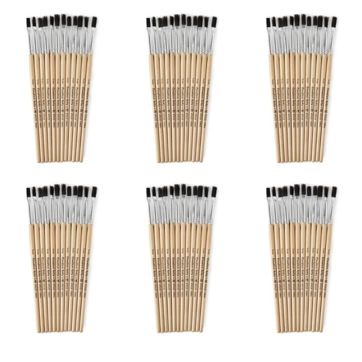 Charles Leonard Flat Tip Paint Brushes, 1/4" Natural Bristle, Short, 12 Per Set, 6 Sets
