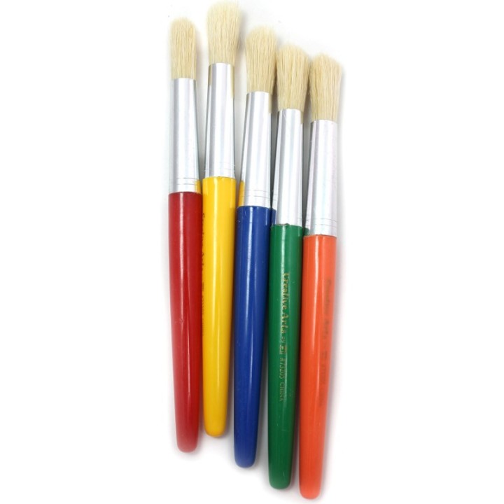Charles Leonard Stubby Round Brushes, Natural Bristles, Assorted Colors, Set of 5