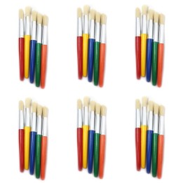 Charles Leonard Round Paint Brushes, Short, Assorted Colors, 5 Per Set, 6 Sets