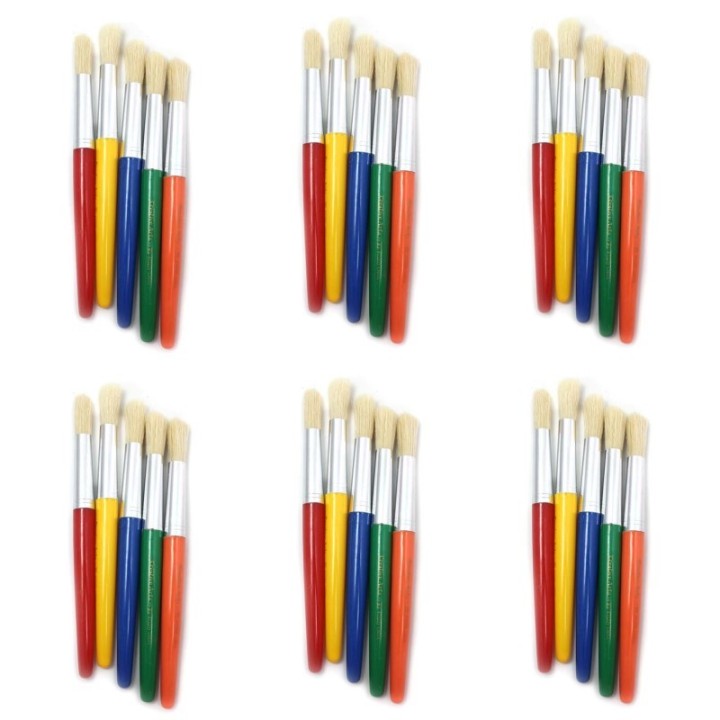 Charles Leonard Round Paint Brushes, Short, Assorted Colors, 5 Per Set, 6 Sets