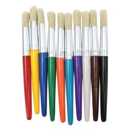 Charles Leonard Stubby Round Brushes, Natural Bristles, Assorted Colors, Set of 10