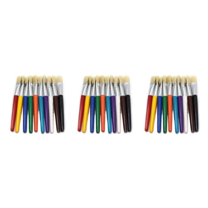 Charles Leonard Creative Arts Stubby Flat Brushes, Assorted Colors, 10 Per Pack, 3 Packs