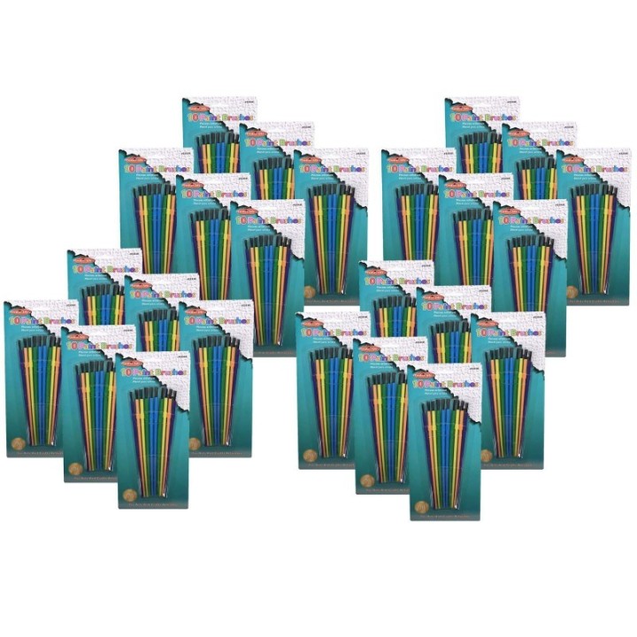 Charles Leonard Plastic Artist Paint Brushes, Assorted Sizes and Colors, 10 Per Pack, 24 Packs