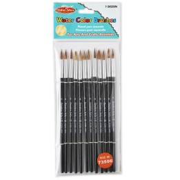Charles Leonard Water Color Paint Brushes with Round Pointed Tip, # 6, 11/16", Camel Hair, Black Handle, Pack of 12