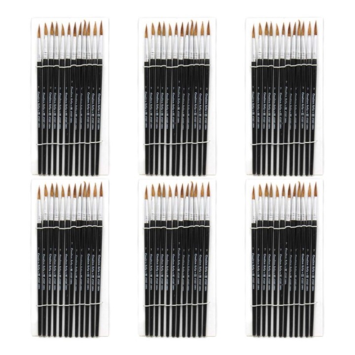 Charles Leonard Water Color Paint Brushes, #7 - 3/4" Camel Hair, Black Handle, 12 Per Set, 6 Sets