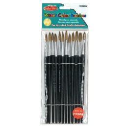 Charles Leonard Water Color Paint Brushes with Round Pointed Tip, # 8, 0.81 Inch, Camel Hair, Black Handle, Pack of 12