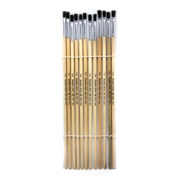 Charles Leonard Flat Tip Easel Paint Brushes with Long Handle, 0.25 Inch, Natural Handles and Black Bristles, 12/Pack