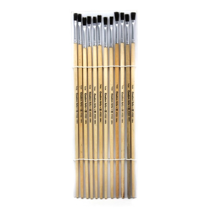 Charles Leonard Flat Tip Easel Paint Brushes with Long Handle, 0.25 Inch, Natural Handles and Black Bristles, 12/Pack