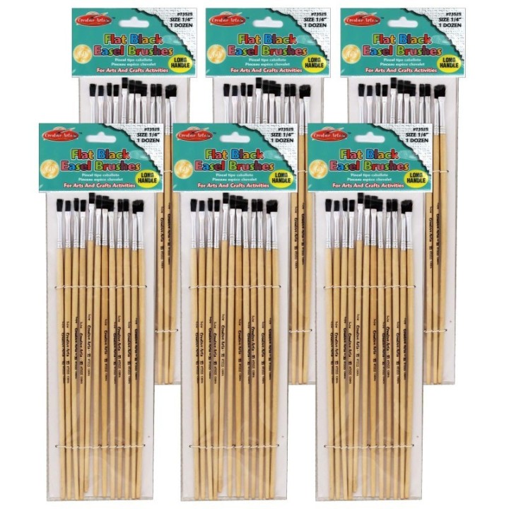 Charles Leonard Flat Tip Easel Paint Brushes, 1/4", 12 Per Set, 6 Sets