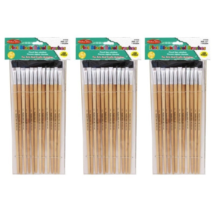Charles Leonard Flat Easel Brushes, 0.5", Bristle, 12 Per Pack, 3 Packs