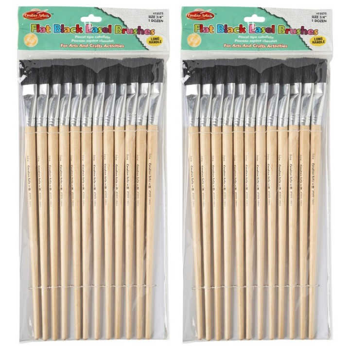 Charles Leonard Creative Arts Flat Easel Brushes, 3/4" Bristle, Black, 12 Per Pack, 2 Packs