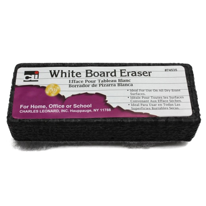 Charles Leonard Whiteboard Eraser, Felt/Foam, Gray & Black, 1 Eraser