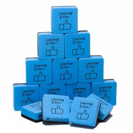 Charles Leonard Whiteboard Erasers, Felt and Foam, Learning is Fun Style, 2 x 2", Blue/Black, Pack of 15