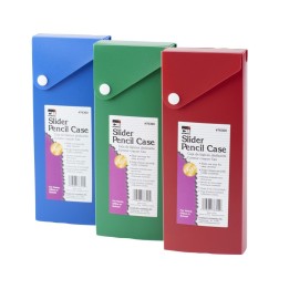 Charles Leonard Slider Pencil Case Box, Slide Out Tray, Snap Closure, Assorted Colors, Pack of 24