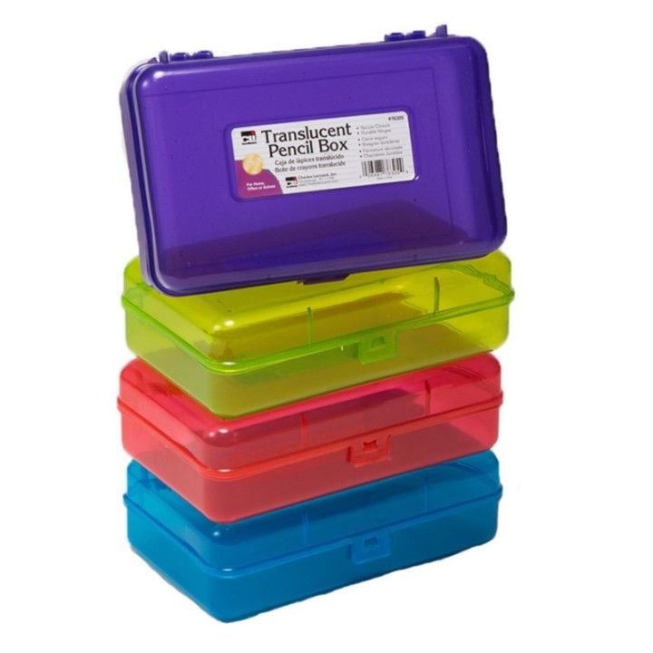 Charles Leonard Pencil Box, 2-1/2"H x 5-1/4"D x 8-1/4"W, Translucent Assorted Colors, 1 Count