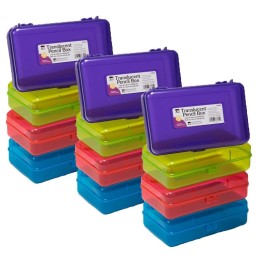 Charles Leonard Translucent Pencil Boxes, Assorted Colors, Pack of 12
