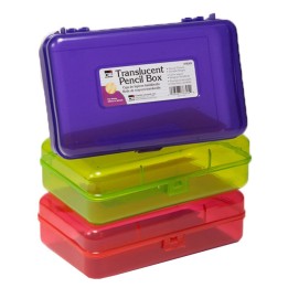 Charles Leonard Pencil Box, 2-1/2"H x 5-1/4"D x 8-1/4"W, Translucent Assorted Colors, Pack of 3