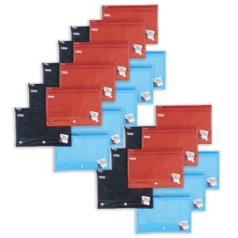 Charles Leonard Pencil Pouch, Assorted Colors, 7" x 10", Set of 24