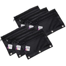 Charles Leonard Pencil Pouch, 2 Pocket with Mesh Front, Black, Pack of 6