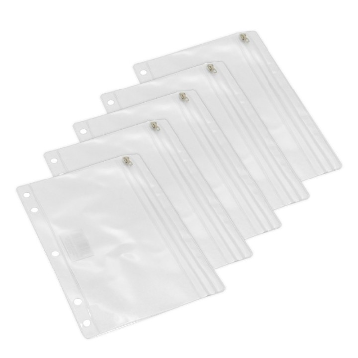 Charles Leonard 2-Pocket Pencil Pouch, Clear, 10" x 7", Pack of 5