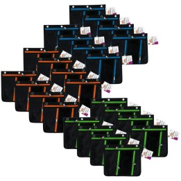 Charles Leonard Expanding Pencil Pouch, 3 Pocket, 11"W x 9.5"H x 1"D, Assorted Colors, Pack of 24