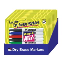 Charles Leonard Pocket Dry Erase Markers, Low Odor, Assorted Colors, 5 Per Pack, 12 Packs
