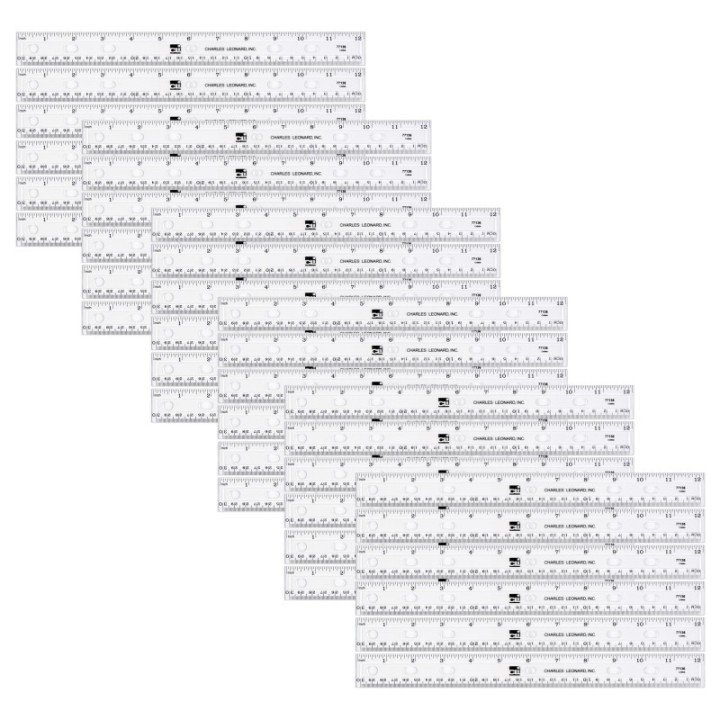 Charles Leonard Plastic Ruler, 12-Inch, Clear, Pack of 36