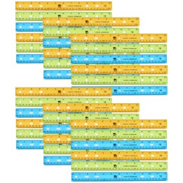 Charles Leonard Translucent Plastic Ruler, 12-Inch, Assorted Colors, Pack of 36