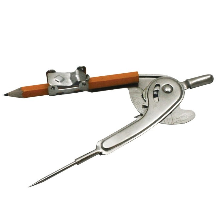 Charles Leonard Ball Bearing Compass with Golf Pencil, Up To 12 Inch Diameter, Silver