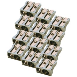 Charles Leonard Metal Pencil Sharpener, Two Hole, Pack of 12