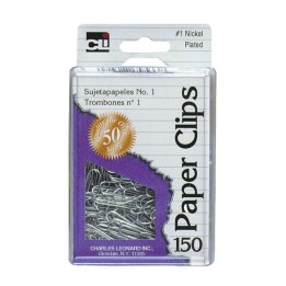 Charles Leonard Paper Clips, Size #1, Pack of 150, Silver