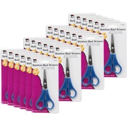 Charles Leonard Student Scissors, 5" Blunt Tip, Assorted Colors, Pack of 24
