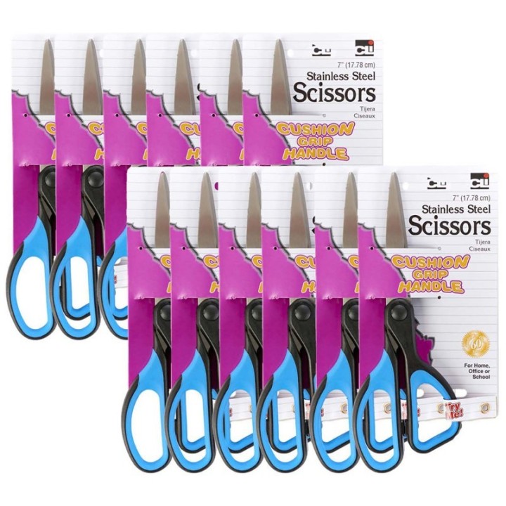 Charles Leonard Cushion Grip 7" Scissors, Straight, Pack of 12