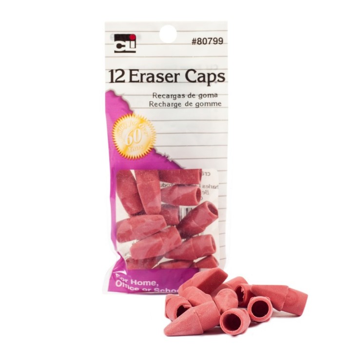 Charles Leonard Pencil Eraser Caps, Pink, 12/Pack